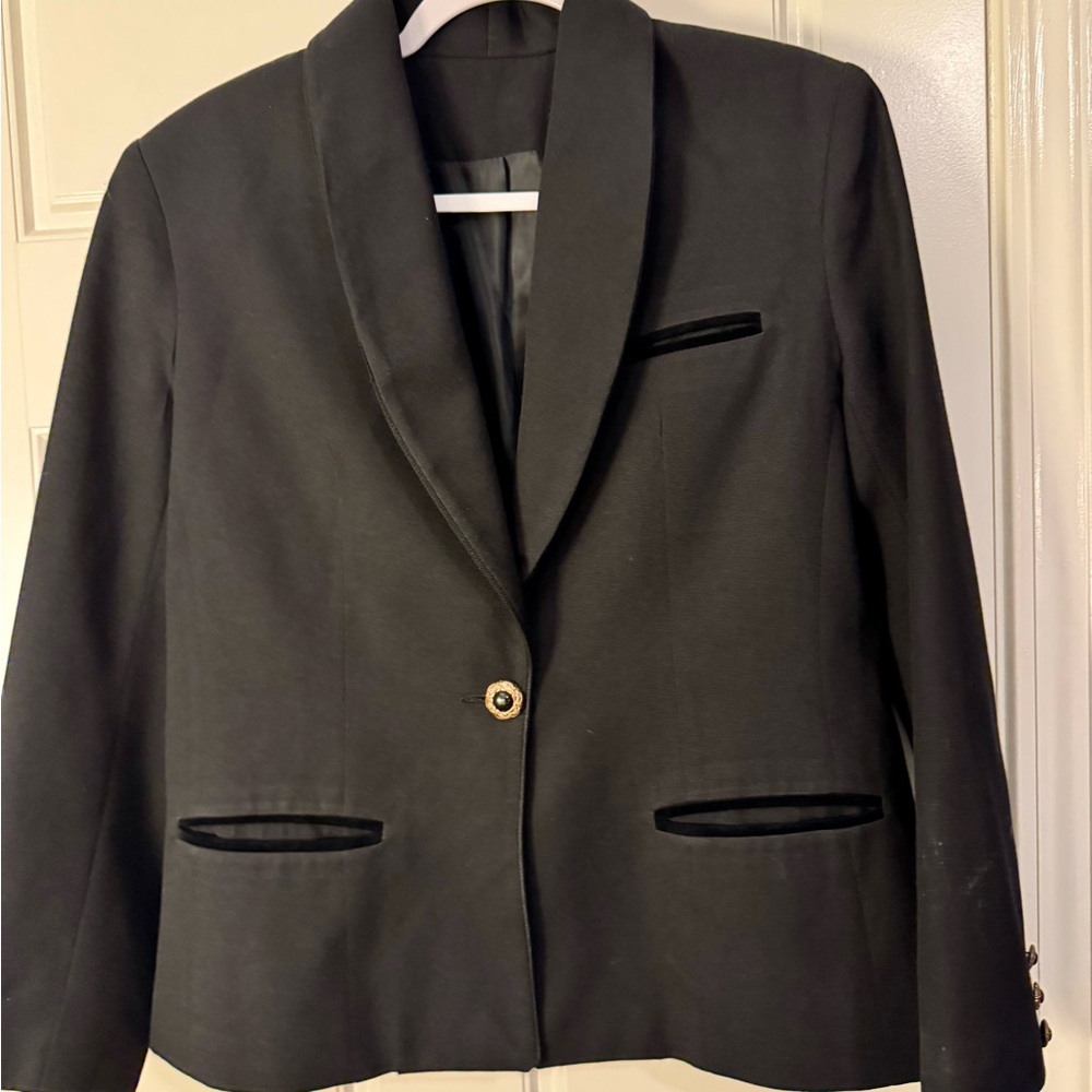 Vintage 1970s Black Wool Blend Blazer • Petite Fit • Made in USA